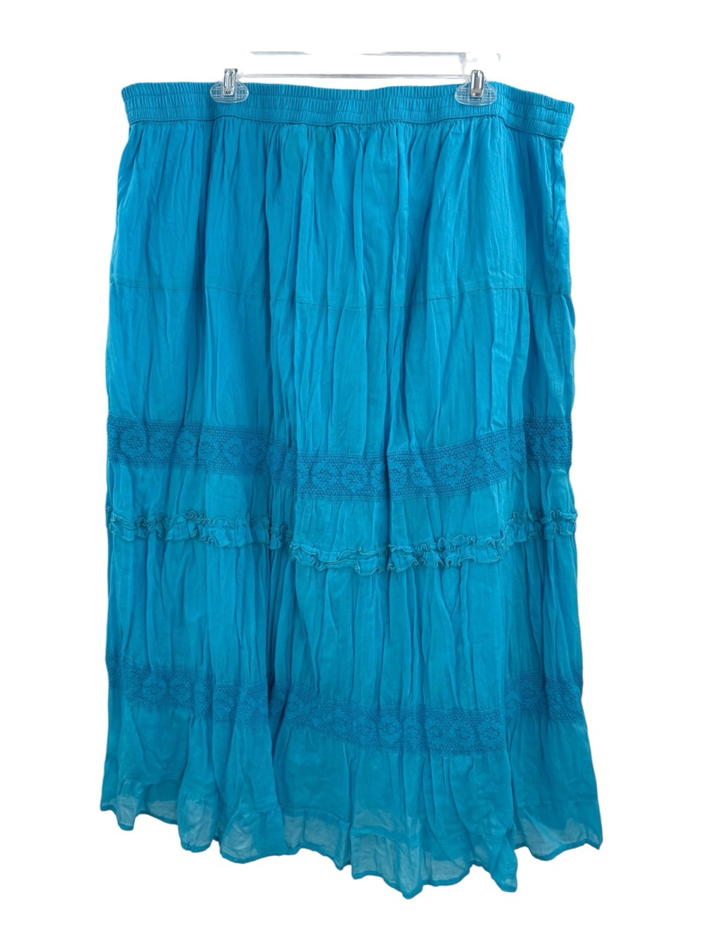 Lane Bryant Blue Cotton Tiered Midi Skirt Boho Peasant Plus Size 22/24